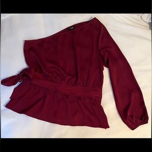 Express one shoulder elegant flattering red blouse